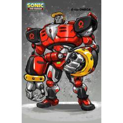 marcusthevisual:  E-123 Omega from my concpet “Sonic the Human” As mentioned before, a handful of robots were also effected by the Eggmans global transition device, including Omega. While his core “consciousness” was not effected by the transition,