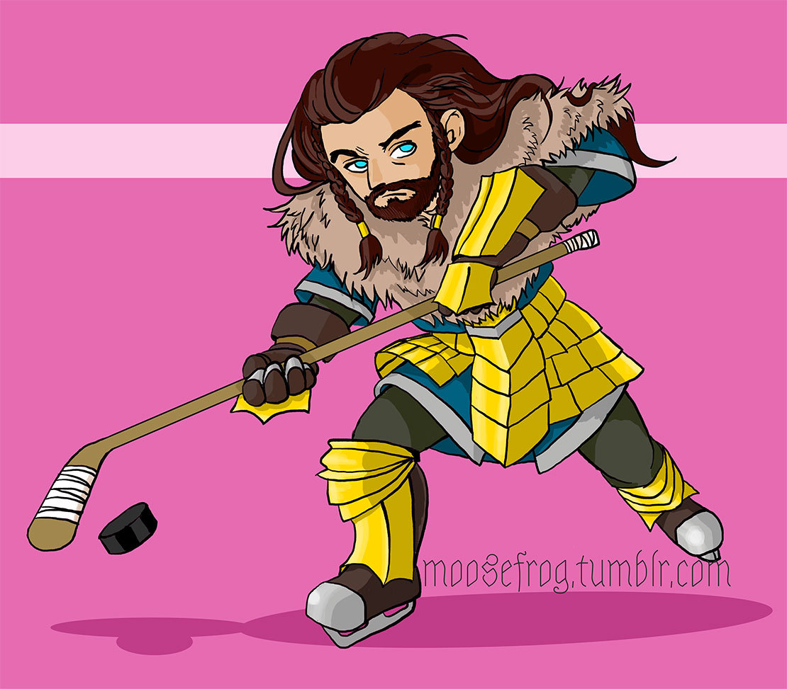 Captain of the Erebor Ravens. Pink background because why not? I finally took a pass at adding ink and colour to this picture! I’m still having fun with this AU verse.
Unless I miscounted, this is the 25th art post I’ve made since I started! I’m...