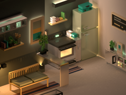 Playing with some interior design with voxel. Didn’t organize my palette well in magicavoxel, so it 