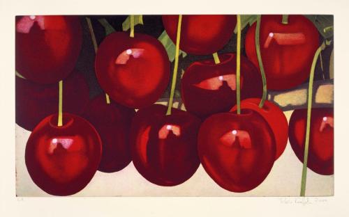Cherries    -   Karin Kneffel, 2004.German,b.1957-Colour etching ,34 x 59 cm.   13.4 x 23.2 in. 