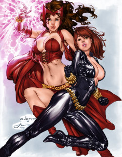 superheropinups:  Scarlet Witch & Black