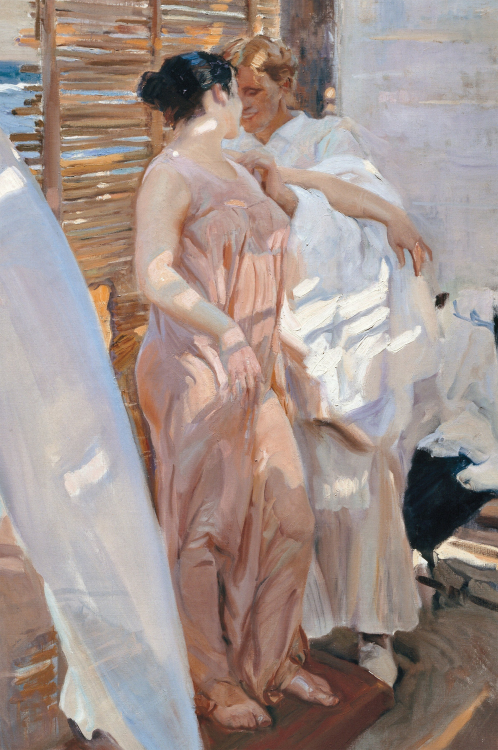 fordarkmornings:  Joaquín Sorolla  -  La bata rosa,  1916 Spanish, 1863-1923 Oil on canvas