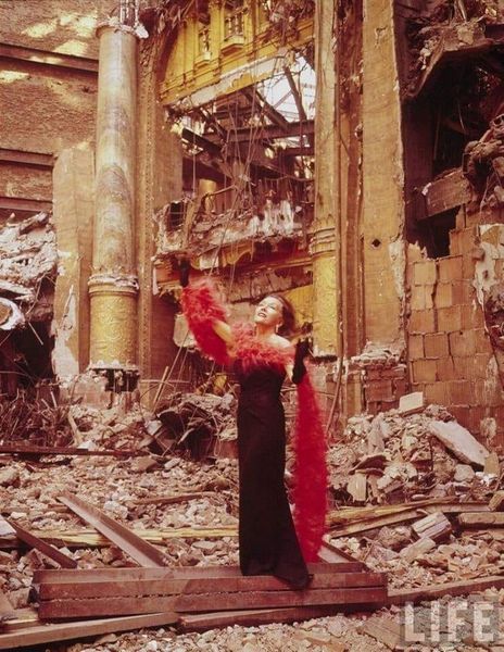 Gloria Swanson posing for a Life magazine shot at the then current (1960) demolition of the famed Roxy Theatre in Manhattan. Nudes &amp; Noises  