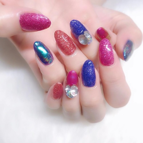 glitter✨PREGEL 115にPlanetPowder ミーティアシャワー グリーンシルバーNeinPinkに私物パープルミラー私物ラメ#nail #nails #nailart #ネイル #