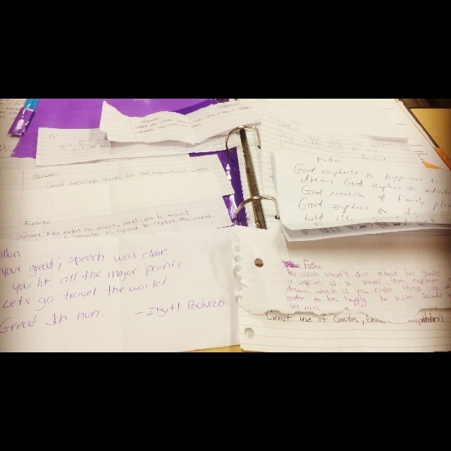 After I gave my speech my classmates gave me notes saying they enjoyed my message