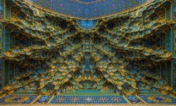 pumpkamew:  sixpenceee:  Ceiling of a mosque in Iran.  That technique is called muqarnas. It looks like honey combing and happens all over the muslim world. The muqarnas on the sultan hassan complex is p fantastic, but not as colorful. 