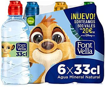 Compra 6 agua Font Vella 33cl. y consigue uno de los 550 vales de 20€ para shopDisney que sortean