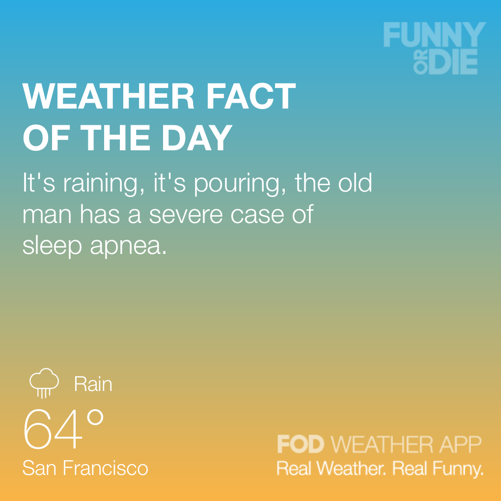Funny Or Die Weather AppWhatever the conditions, the Funny Or Die Weather app has you covered. Real Weather. Real Funny.
Get it now!