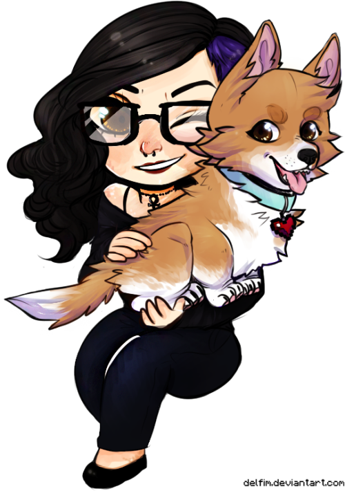 milkluv:Chibi Commission for Nina ( pixelpaws.tumblr.com/ ) It’s her with her Corgi, Pixel! &lt;3 Hi