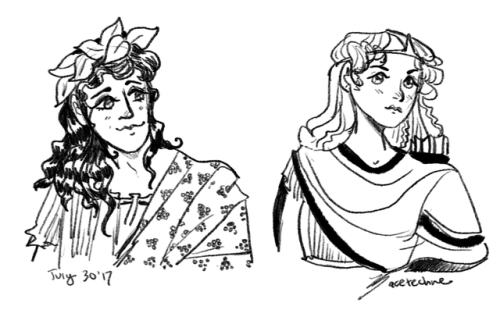 acetechne:smol doodle of dionysus and artemis, both of whom were looking out for me during these las