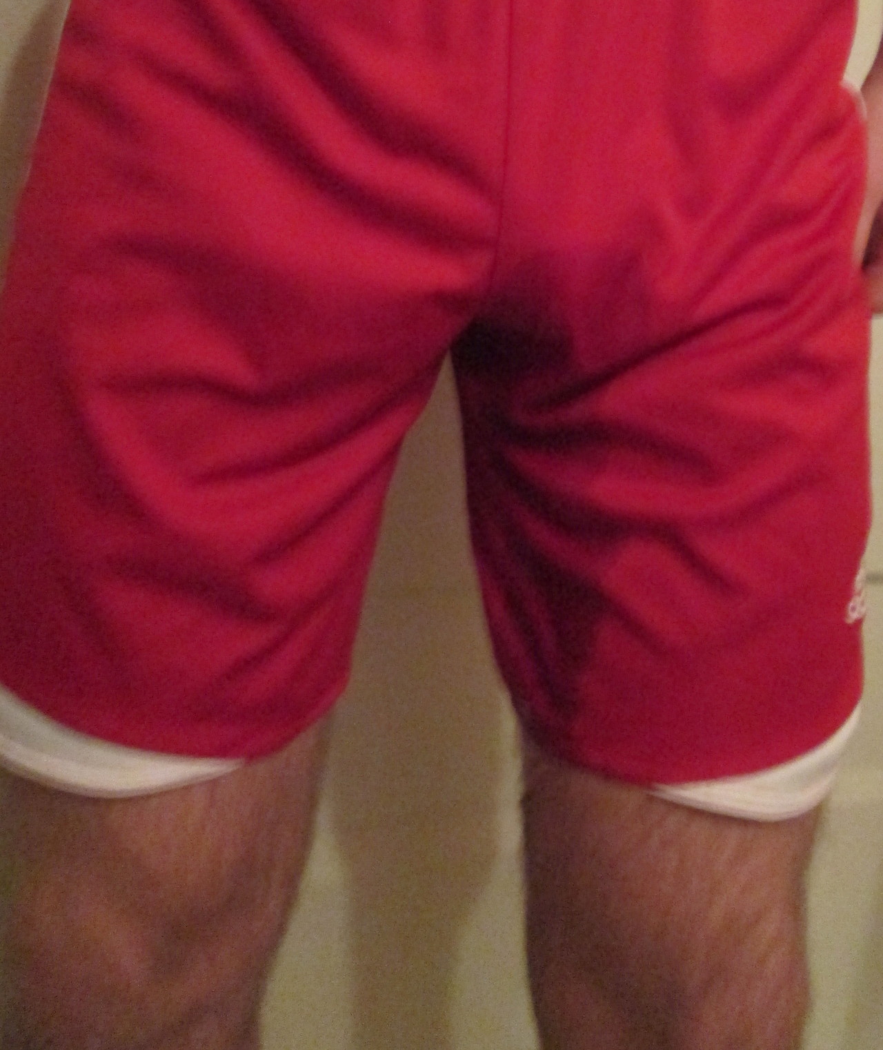 wetgayathlete:  pissed my red shorts and jockey underwear. 