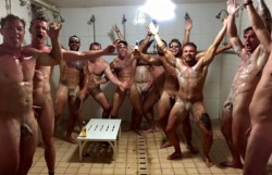 spycamfromguys:  So many dicks in the lockerroom! This is a nude sport Celebration!! http://www.spycamfromguys.com/sportsmen-naked/sportsmen-celebrate-their-winning-match-completely-naked/