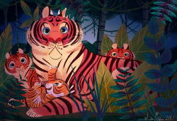 jessiedrawz: A Tigress and her cubs.