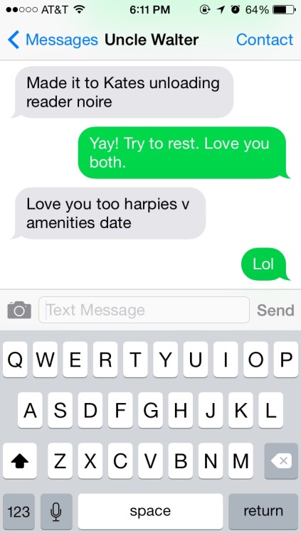 textsfromunclewalter: Harpies V Amenities Date!
