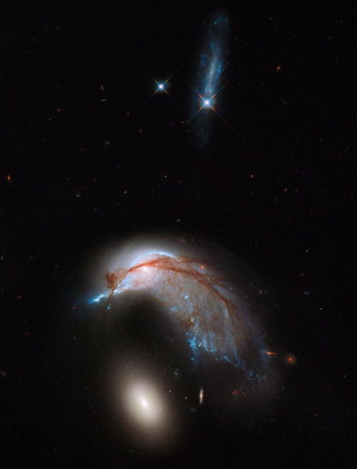 astronomicalwonders:Arp 142This Hubble image shows the two galaxies interacting. NGC 2936, once a st