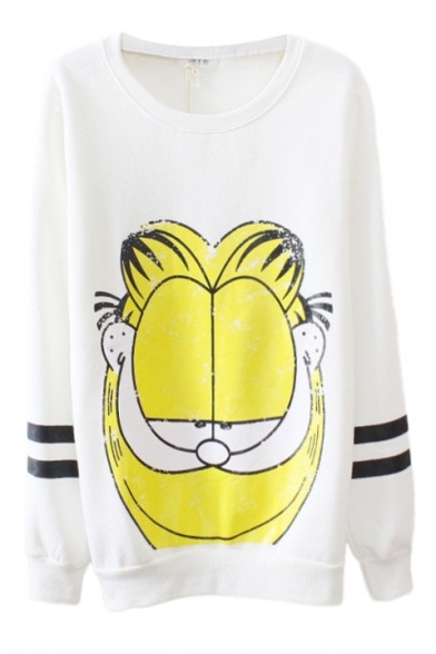 sicsen:  CUTE WHITE SWEATSHIRTA. ZebraB. GiraffeC. GarfieldD. Cat