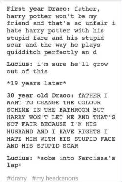 saddestfattestdragon:  My favorite Drarry post.