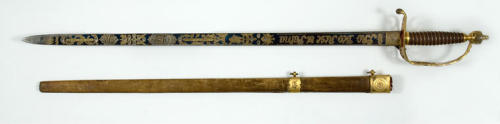 art-of-swords:Naval Presentation SwordDated: 18th century (1780-90 hilt)Culture: German blade of French type, English hiltMedium & Technique: blued etched and giltInscription: ‘SOLINGEN’ and in Latin and FrenchSource: Copyright © 2015 The Fitzwilliam