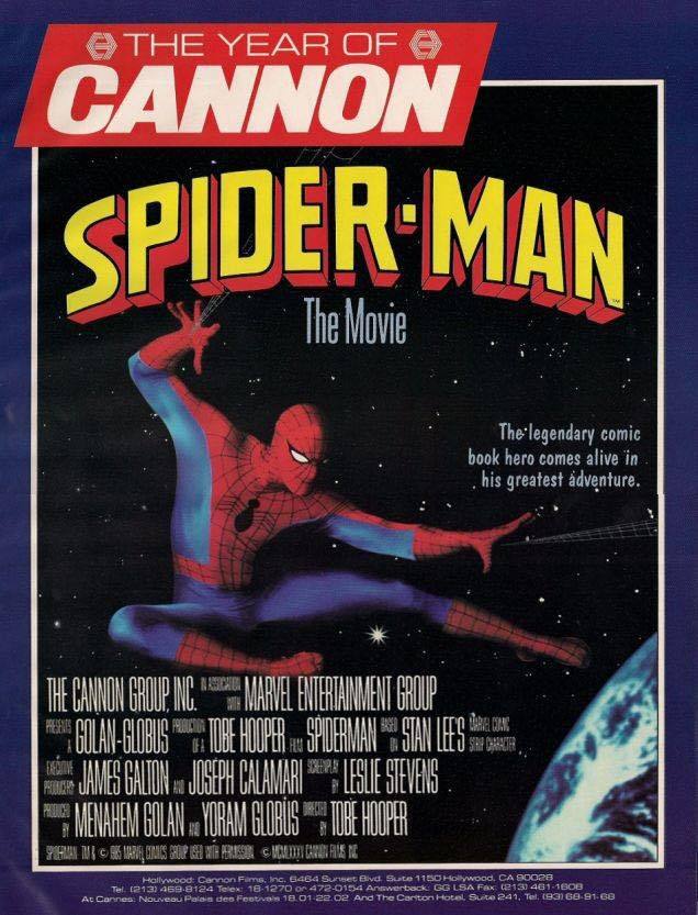 A promotional flyer used by Golan-Globus to find funding for Spider-Man, directed by Texas Chainsaw Massacre’s Tobe Hooper. The film was never made, but any film made by Tobe Hooper is worth watching.