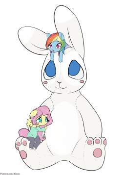 alasou:Tiny Chibi Giant Bunny 2  OH NO RAINBOW DASH GOT SHRUNK TOO AND IS STUCK ON THE GIANT BUNNY  ! drawn for patreon the 23-05-2016&lt;3