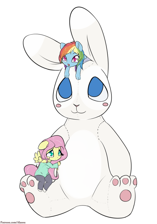 alasou:Tiny Chibi Giant Bunny 2  OH NO RAINBOW DASH GOT SHRUNK TOO AND IS STUCK ON THE GIANT BUNNY  ! drawn for patreon the 23-05-2016<3