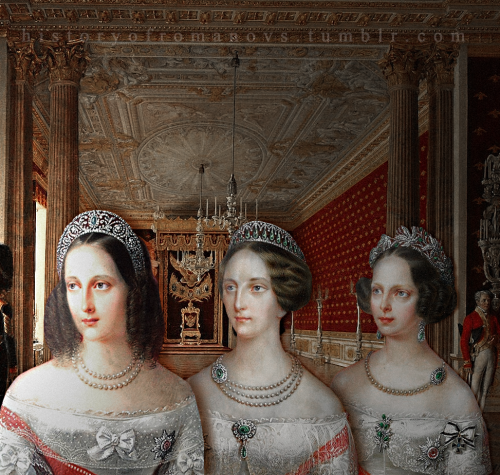 historyofromanovs: Three Graces: The Daughters of Nicholas I of Russia. Imperial Russia, circa 1840s