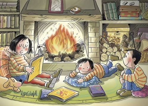 Leyendo… bien calentitos (ilustración de Roser Calafell)