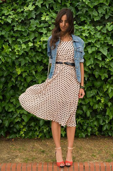 Blue and white polka dot dress girls