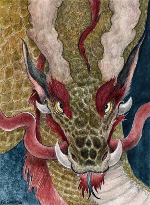 Japanese dragon illustration.Watercolors on cotton paper, 36.5x26.5 cm