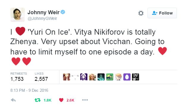 I knew Johnny would absolutely love YOI once he watched it, but this is an even better