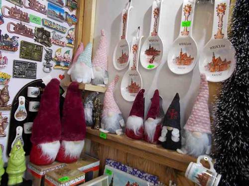 Souvenirs offered for sale during Christmas market 2021 in Wroclaw, Poland.