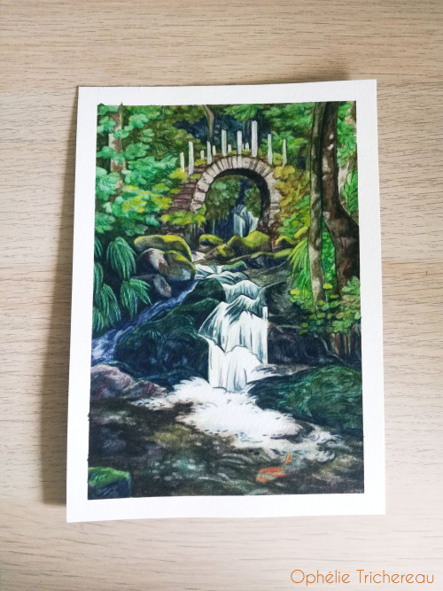  “The sacred waterfall”Original painting.21 X 15cm.Watercolor, gouache and color pencils