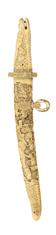 peashooter85:Japanese tanto with carved ivory furnishings, mid 19th century.from Thomas Delmar Ltd.