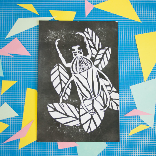 penfight: * * N E W   S T O C K * * beetle linocut by Vicky£4 each + p&amp;p / buy here at pen figh