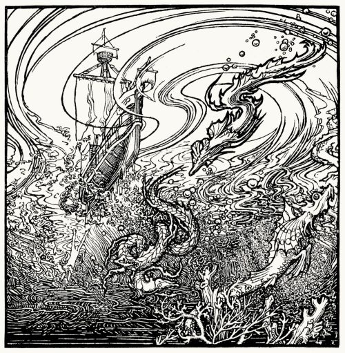 ‘Twas sad as could be;
And we did speak only to break
The silence of the sea!
Gerald Metcalfe, from Poems, by Samuel Taylor Coleridge, London, 1907.
(Source: archive.org)