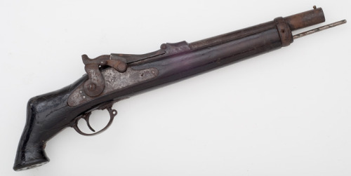 A cut down Springfield Trapdoor pistol, most likely modified by Native Americans, late 19th century.