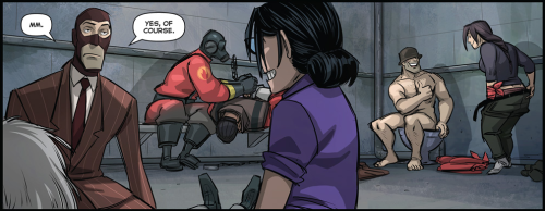 charlesoberonn:  coinincident:  out of context panels from TF2 are so funny to me. how could anyone imagine this scene naturally   Clearly they’re erotic actors preparing for an orgy scene.