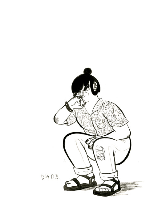 oh mannn am i behind on inktoberlol whatever here’s a bully in a hawaiian shirt and some tevas