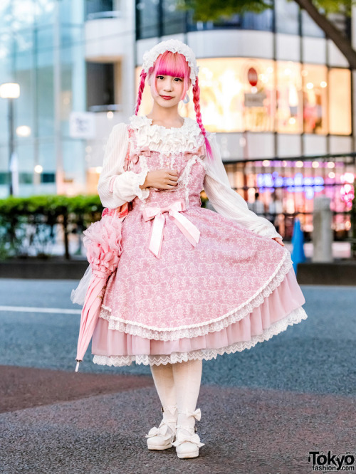 20-year-old fashion student Ayana on the street in Harajuku wearing Japanese lolita fashion includin