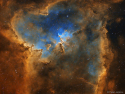 just&ndash;space: The Heart Nebula in Hydrogen, Oxygen, and Sulfur    : What powers the Heart Nebula? The large emission nebula dubbed IC 1805 looks, in whole, like a heart. The nebula’s glow – as well as the shape of the gas and dust clouds – is