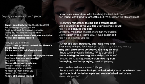 Beyonce sings about betrayal and distrust over the years..