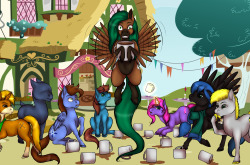 asknightflurry:  askcaffeinehazard:  And it’s done 8D(background from Google and not my creation)Featuring (from left to right) talktofirebug, dustygamma, asknightflurry, askspades, askcaffeinehazard, Gee-string pony,   Dusky Down and kitpup87‘s Crash