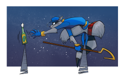 hejjcomics:
“So in order to entice folks into helping me earn back the $340 I lost to a scammer on a freelancing site, here’s Sly Cooper, delightfully attempting to not lose a clue bottle, now available in my Redbubble shop on items like phone cases,...