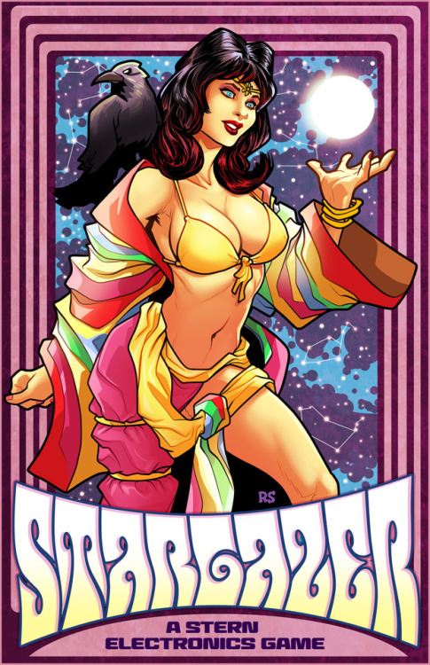 pinballbetties:Pinball Bettie #2 - Stern Electronic’s STARGAZER (1980) - art by Rusty Shackles