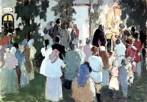 Prayer at the Railway Station, Victor Borisov-Musatov