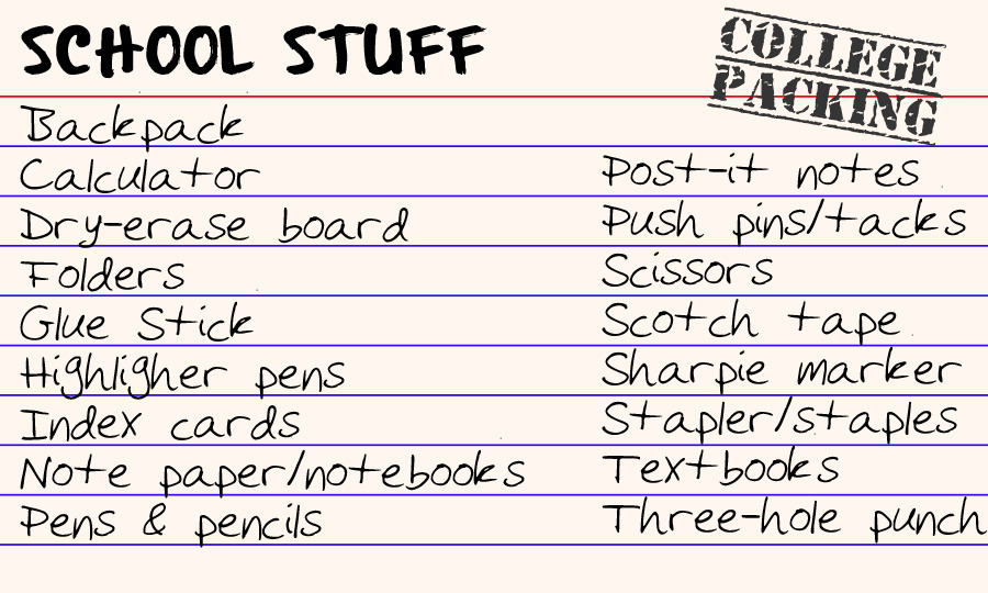 astro1995:pocketfulofrocketfuel:postmarq:College Packing Index Cards:  Use these