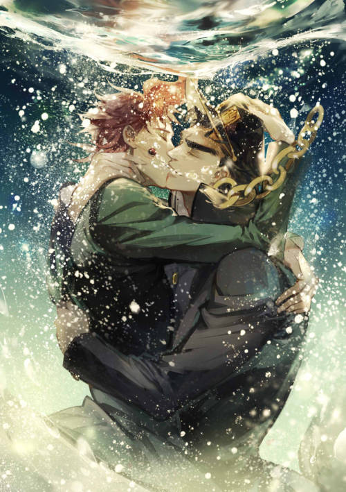 Jotaro x Kakyoin from Jojo’s Bizarre Adventure drawn by みず菜.