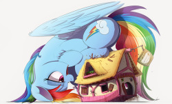 ncmares:  ‘Hey Twi! It worked.’ – Rainbow Dash, being the pal she is, decides to personally tell Twilight that her latest foray into the arcane sciences did not fail, it simply had a delayed reaction. I started drawing a house just ‘cuz and then