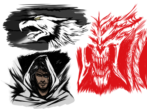 archangels-in-powerarmor: SAI Brush experimentations. 1. Griffin 2. Young Angel!Marcellino 3. Diablo