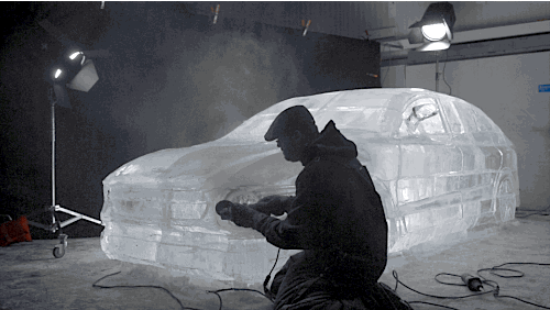 andisbetter:  Take one giant block of ice AND a few chain saws AND magic happens. Because with style AND great tech AND power under the hood of a Ford Fusion, And Is Better. Now how cool is that?  Sculpture by RW Ditto & Paul Nuznov of Outside the